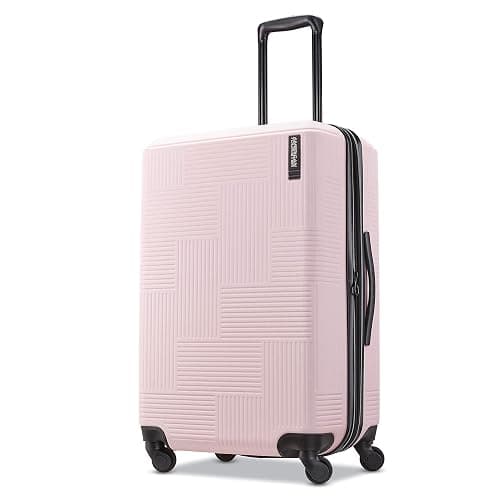 American Tourister Stratum XLT Expandable Hardside Luggage with Spinner Wheels, Pink Blush, Checked-Medium 24-Inch - Image 1