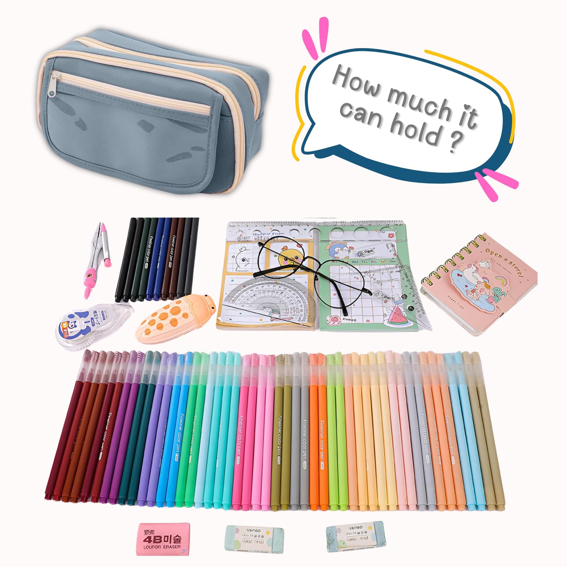 Large Capacity 9-Layer Canvas Pencil Pouch for Girls & Boys, Multipurpose Aesthetic Pouch for Stationery Items, Makeup, Accessories, College Essentials for Students, Gift for Kids (Blue) thumbnail 5