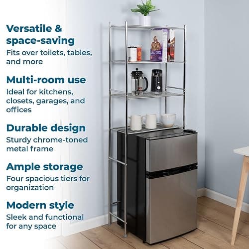 Honey-Can-Do 4-Tier Over-The-Toilet Storage Shelf - Space-Saving Steel Bathroom Restroom Organizer with Neutral Chrome Finish, Ideal for Towels, Toiletries, & Essentials - 24"W x 68"H x 11"D thumbnail 5