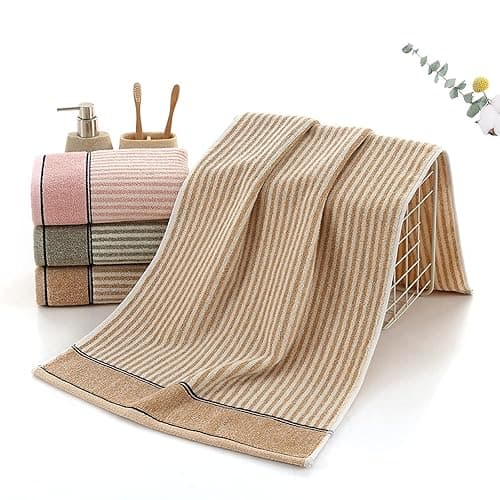 Pidada Hand Towels Set of 4 100% Cotton Striped Pattern Absorbent Soft Decorative Towel for Bathroom (Gray Brown) thumbnail 9