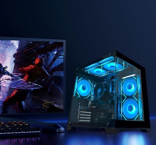 YAWYORE Gaming PC Desktop Computer AMD Ryzen 5 5600GT,16GB DDR4 3200MHz,1TB M.2 NVMe PCle4.0 Gen4,550W 80PLUS PSU,WiFi,Game Design Office Console,Sea View Room, Towers Prebuilt PC (Black) thumbnail 2