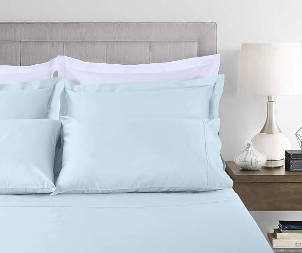 Threadmill 100% Cotton Sheets for Twin XL Size Bed - 600 Thread Count Twin XL Bed Sheets Set with 15” Deep Pocket - Sateen Weave 3-Piece Bedding Set with Cooling Effect, Blue - Light Blue Solid - Twin XL thumbnail 3