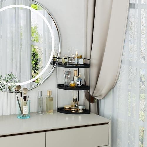 CeleVista Corner Bathroom Counter Organizer, 3 Tier Bathroom Sink Shelf Countertop, Wood Vanity Skincare Storage for Toiletries Decor, Makeup, Dresser(Black) thumbnail 7
