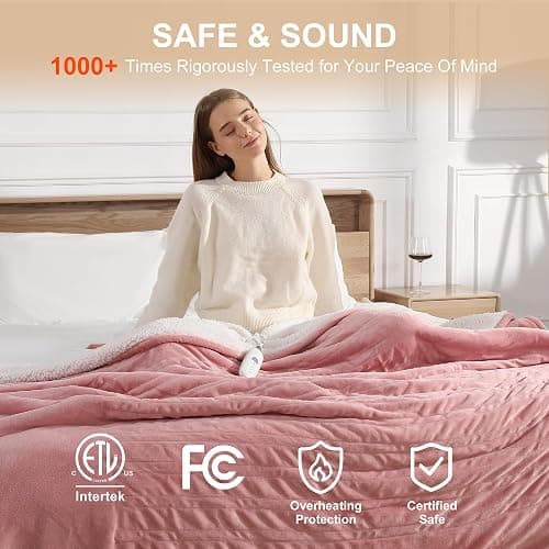 Heating Blanket Heated Throw Blanket 50''X60'' - Electric Throw Pink Ultra Warm Fluffy Electric Blanket for Recliner with 5 Heating Setting & 4 Hour Auto Off, ETL Certified & Overheat Protection thumbnail 5