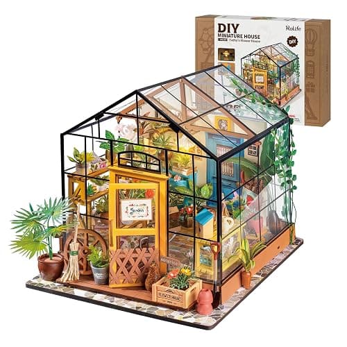 Rolife DIY Miniature Dollhouse Kit,Green House with Furniture and LED,Wooden Dollhouse Kit,Best Birthday and Valentine's Day Gift for Women and Girls - Image 1