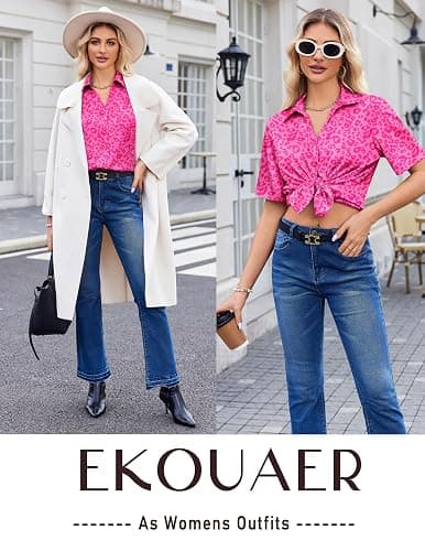 Ekouaer Silk Pajamas for Womens Set 2 Piece Satin Pjs Soft Button Down Sleepwear Wide Leg Long Pants with Pockets thumbnail 4