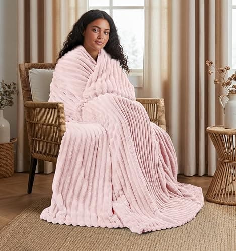 Utopia Bedding Pink Striped Fleece Blanket Throw Size – Fluffy, Warm & Lightweight Ribbed Throw for Bed, Sofa & Chair - Soft Cozy Blanket for Home Décor & Gifting (50x60 Inches) thumbnail 2