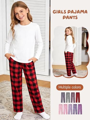 IHU Girls Pajama Pants Ultra Soft PJ Bottoms Kids Plaid Lounge Sleepwear | With Two Pockets & Elastic Waistband, Crisp Clear Print thumbnail 3