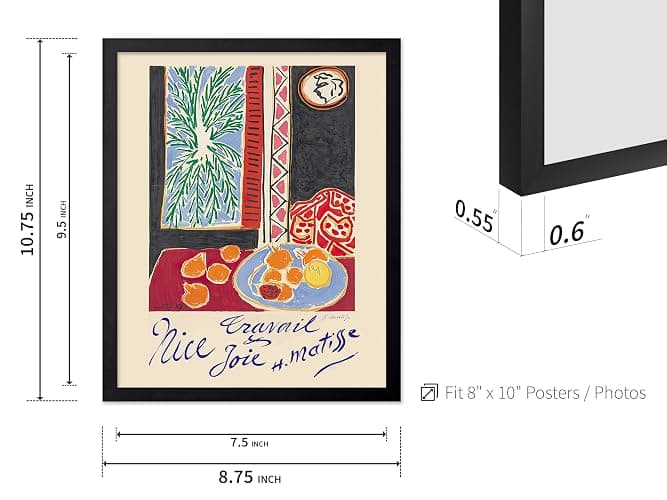 Poster Master Vintage Matisse Poster - Fauvism Print - Nice, Travail et Joie, Colorful, Fruits, Open Window - Gift for Artist, Friend - Wall Decor for Dining Room, Office, 8x10 Black Framed thumbnail 3