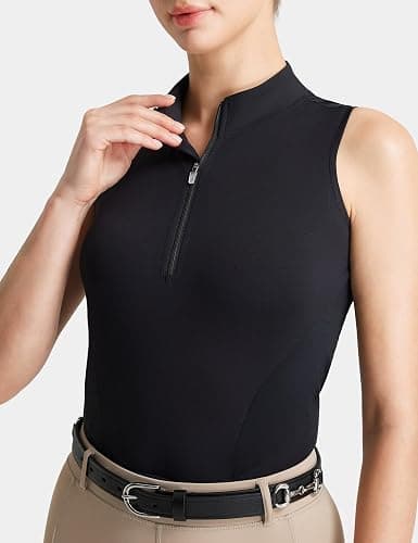 FitsT4 Sports Womens Equestrian Shirts Sleeveless Horse Riding Tank Tops | Back Mesh, UPF50+, Quarter Zip, Quick Dry, 4-Way Stretch, Lightweight, Seamless Cut, for Tennis, Golfing, Running & Hiking thumbnail 3