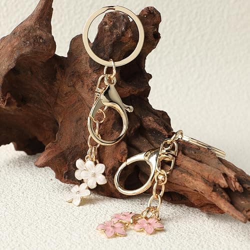 Ouligay 2-Piece Flower Keychain Set - Pink and White, Cute Bag Pendant Decoration with Lobster Clasp thumbnail 5