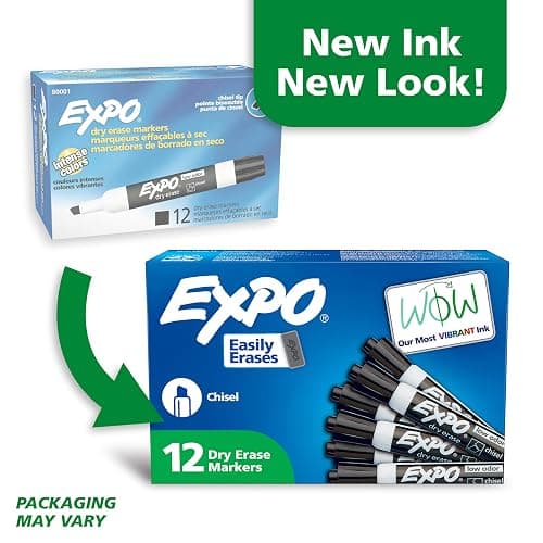 EXPO Dry Erase Markers, Low Odor Ink, Black, Chisel Tip, 12 Count - Whiteboard, Calendar, Organization, Essential Supplies for Office, School, Classroom, Teachers thumbnail 4