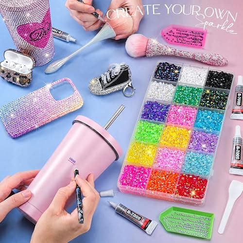 Rhinestones Bedazzling Kit 25000Pcs 18 Essential Colors for 20+ DIY Crafts | Multicolor 3mm Flatback Bedazzler Gems Kit with Rhinestones & 3Pcs Glue, Starter Friendly Diamond Art Birthday Gift for Women thumbnail 2