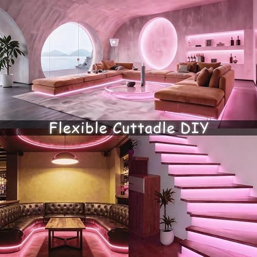 Pink Led Lights Strip Valentines Galentines Day Decor Rope Lights Easy DIY Princess Bedroom Cuttable Strip Lights for Baby Room Bathroom Living Room Kitchen Ceiling Wall Vanity Mirror Decoration thumbnail 6