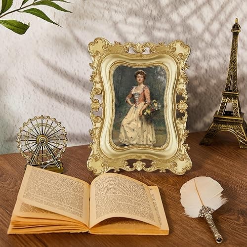 Thyle 3 Pcs Gold Vintage Picture Antique Resin Photo Frame Set Rectangle Ornate Antique Picture Frames for Art Tabletop Display Wall Hanging Home Decor(Gold) thumbnail 4