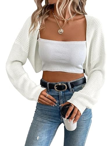 MURMUREY Womens Long Sleeve Open Front Knit Crop Bolero Cardigan Sweater Shrug for Dress 2025 - Image 1
