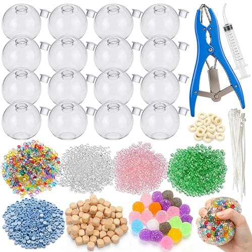 43 Pcs DIY Stress Ball Making Kit with Filler | 16 Transparent TPR Skins, 10.56 oz Fillers, Air Pump, Expander Tool, Cable Tie, Create Anxiety Relief Toys - Image 1