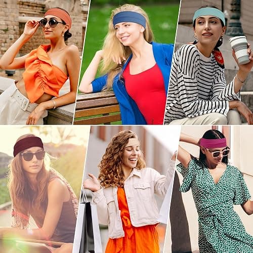 Ztomine Headbands for Women, 8pcs Stretchy Non Slip Soft Cotton Cloth Hair Bands for Sports, Workout, Yoga and Running thumbnail 4
