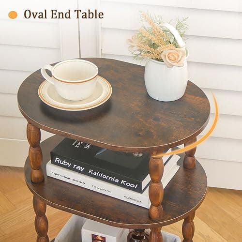 MaxSmeo Side Table, 3-Tier Small End Table, Modern Oval Night Stand Accent Table for Living Room, Bedroom, Rustic Brown thumbnail 6