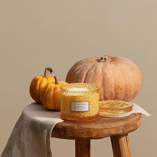 60 Stunden Brenndauer, LA JOLIE MUSE Kürbiskerze, Herbstduftkerzen für Zuhause, Große 2-Docht Sojakerzen, Kerzengeschenke für Frauen & Männer, Luxusglas Kerzen, Kürbis Chai, 340g thumbnail 4
