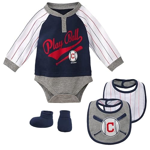 Outerstuff MLB Infant (12M-24M) is It Game Time Yet Bib and Booty Set, Cleveland Indians, 18M - Image 1