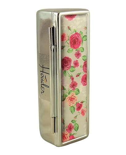Houder Designer Lipstick Case with Mirror for Purse - Decorative Lipstick Holder with Gift Box - Velvet Lined - Protect Your Lipsticks in Style (Red Roses) thumbnail 3
