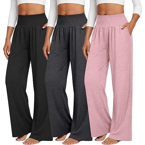 Neer 3 Pack Women's Wide Leg Yoga Pants, Comfy Lounge Pants with Pockets Ladies' Stretch Sweatpants Elastic Waist Joggers - Image 1