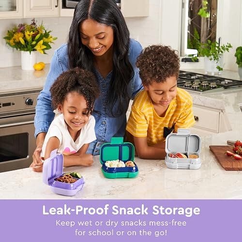 Bentgo Kids Snack - 2 Compartment Leak-Proof Bento Box Container for Snacks and Small Meals, Easy-Open Latch, Dishwasher Safe, BPA-Free for School, Daycare, & Sports - Ideal for Ages 3+ (Purple) thumbnail 2