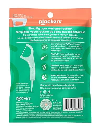 Plackers Micro Line Dental Floss Picks, Fold-Out FlipPick, Tuffloss, Easy Storage with Sure-Zip Seal, Fresh Mint Flavor, 75 Count (Pack of 1) thumbnail 2