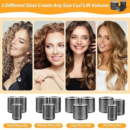 39PCS Self Grip Hair Rollers Curlers 3 Sizes Black Hair Roller 2.5in, 1.9in, 1.4in, Jumbo Hair Roller with 12PCS Duckbill Clips Hair Rollers for Long Medium Short Thick Fine Volume Bangs Hair thumbnail 4