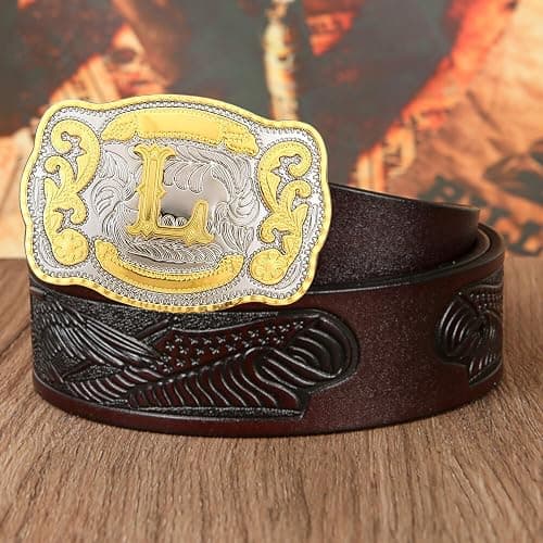 Western Belt Buckle Initial Letters ABCDMRJ to Z Cowboy Belt Buckle, Rodeo Buckles for Men & Women Fits Up to 2 Inch Belts thumbnail 6