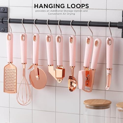 COOK WITH COLOR Kitchen Gadget Set Copper Plated Stainless Steel Utensils with Soft Touch Handles, Copper Pink, 7 Pieces thumbnail 5