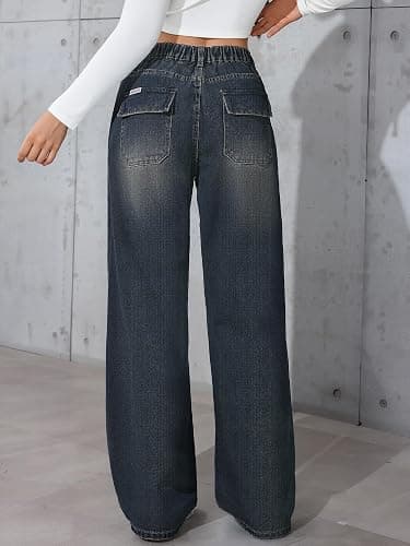 Handfrog Women Baggy Jeans Low-Mid Rise Denim Pants with Pockets Y2k 90s Jeans for Girls thumbnail 3