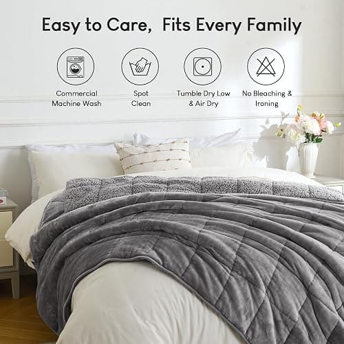Cottonblue 20lbs Weighted Blanket Queen Size, 60x80 Inches Grey Sherpa Weighted Blanket Throw Sofa Bedding Heavy Blanket for Adults, Soft Cozy Fleece Blanket On Queen Bed thumbnail 8
