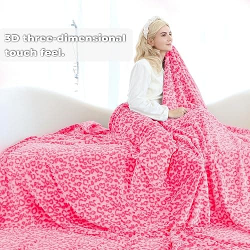 Pink Fleece Throw Blanket Soft Flannel Leopard Blankets Cozy Fuzzy Valentines Blanket Plush Warm Throws for Girls Women thumbnail 9