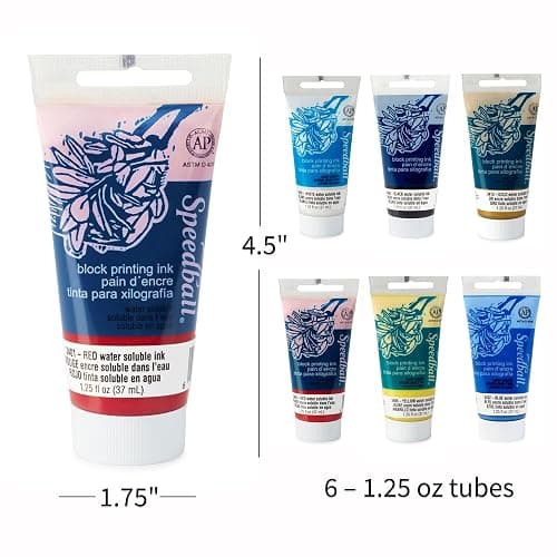 Speedball 3470 Water-Soluble Block Printing Ink Starter Set – 6 Bold Colors with Satiny Finish - 1.25 FL OZ Tubes, Multicolor thumbnail 3