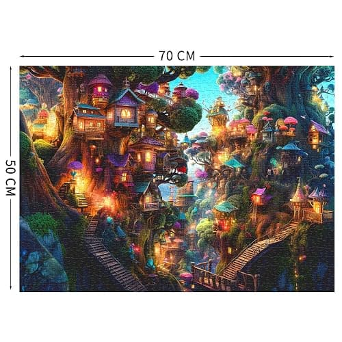Puzzle 1000 pezzi, puzzle per adulti, un puzzle impegnativo, giochi di puzzle per tutto per le donne, regali per gli uomini, Tema: case sull'albero di fantasia thumbnail 3