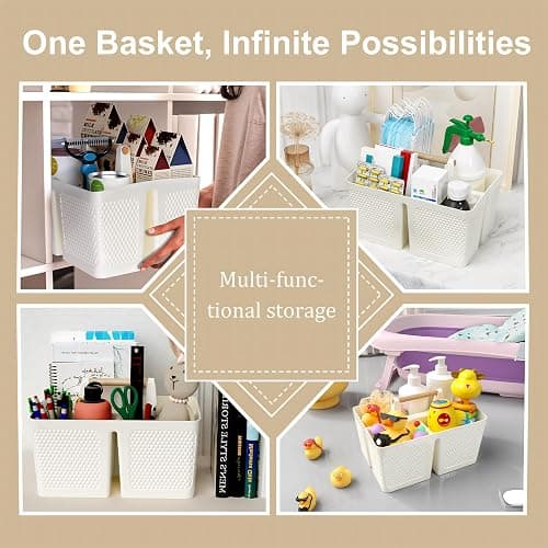 Xuhdukc Shower Caddy Portable and Cleaning Caddy Organizer for Bathroom, Kitchen,Toiletries Storage, Caddy organizer with handle, Rust-Resistant, Durable Material(Milky White, 9.36"L×7.73"W×7.24"H) thumbnail 4