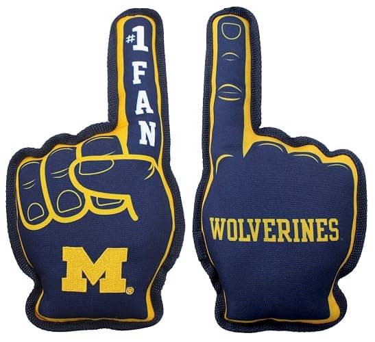 Pets First NCAA Michigan Wolverines #1 Fan Toy. Best Sports Dog Toy with Double Stitched Trim and Tough Nylon Material Filled with Chewable Polyfil and Inner Squeaker - Image 1