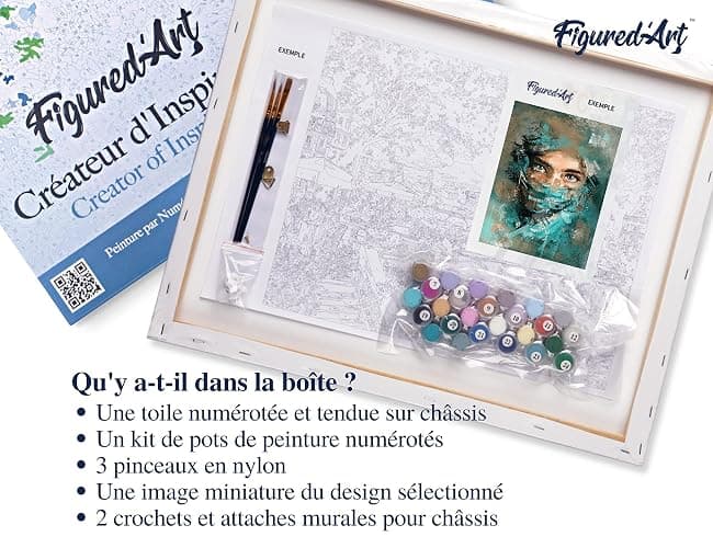 Figured'Art Dipingere con i Numeri con Telaio - Paint by Numbers Sguardo ammaliante, Passatempo per Adulti, Kit Completo, Hobby Creativi - Quadri fai da te 40x50cm Tela Già Incorniciata thumbnail 5