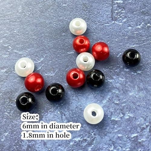 Pearl Beads,800 Pcs Craft Beads Loose Pearls 6mm Round Spacer Beads for Earring Bracelet Necklace Key Chains Jewelry DIY Craft Making,Decoration and Vase Filler(Black Red White) thumbnail 5