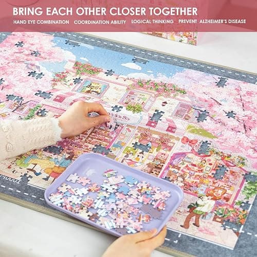 MOMIBOOK 1000 Piece Puzzle for Adults Jigsaw Puzzles of Streets Full of Cherry Blossoms, Painting Image Flower Street Difficult Challenging Hard Impossible Puzzle Unique Christmas Birthday Gifts thumbnail 7