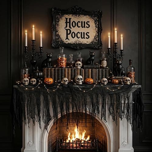 Breling 2 Pcs Halloween Creepy Cloth Black Cloth 98" x 35" Spooky Creepy Gauze with 18.04 ft String Lights Hanging Spooky Decor for Halloween Party Supplies Fireplace Window Table Doorways Decor thumbnail 4