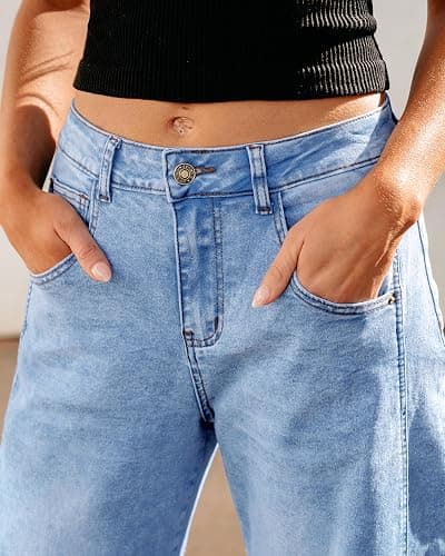 GRAPENT Barrel Jeans for Women Trendy High Waisted Wide Leg Baggy Cropped Relax Fit Stretch Denim Trouser Ankle Pants thumbnail 7