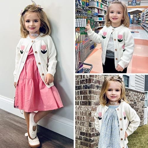 Simplee kids Baby Sweater Toddler Girls Cardigan Sweater Embroidered Strawberry Knit Sweater thumbnail 3