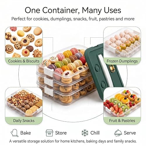 LOEZ Cookie Carrier, 4-Tier Cookie Storage Container with Lid, Blue | 1.41-in clearance per tier for brownies, crackers and dumplings. BPA-free PP; dishwasher and microwave safe thumbnail 7