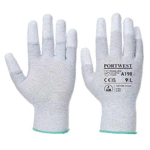 Portwest A198 Antistatic PU Fingertip Glove Grey, Medium - Image 1