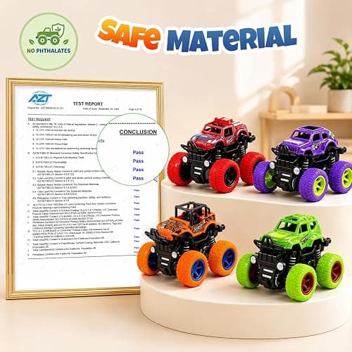 ANAOER 4 Pack Monster Trucks Toys for Boys 2 3 4 5 6 7 Year Old, Friction Powered Pull Back Car Toys for Toddlers Kids Ages 3-5 2-4 4-7, Best Birthday Christmas Party Gift for Boys and Toddlers thumbnail 9