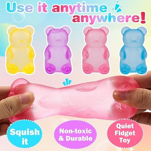 4 Pcs Stretch Bear & Sugar Ball Designs, Anxiety Relief & Focus Toy, Maltose Filled Squeeze Toys for Sensory Play，Sensory Fidget Toys for Adults, Kids, Slow Rising Squishy Stress Balls thumbnail 3