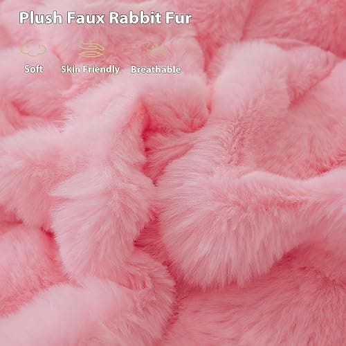 LIFEREVO Luxury Fluffy Faux Rabbit Fur Throw, Plush Fuzzy Bubble Waffle Blanket for Couch Sofa, Soft Cute Furry Blanket Home Decoration, Shaggy Lap Throw for Bedroom Living Room Office, 50x60, Pink thumbnail 7